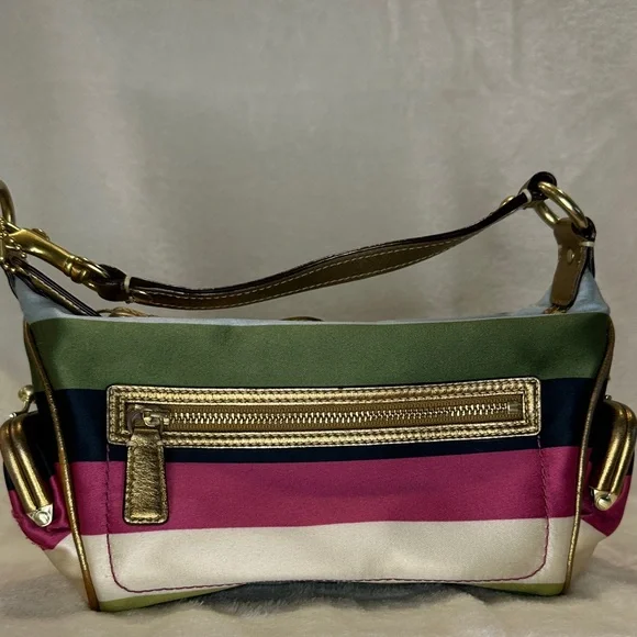 Coach Legacy Stripe Kiss Lock Pocket Zipper Hobo Handbag (RARE) (Mini Size) - Picture 5 of 15